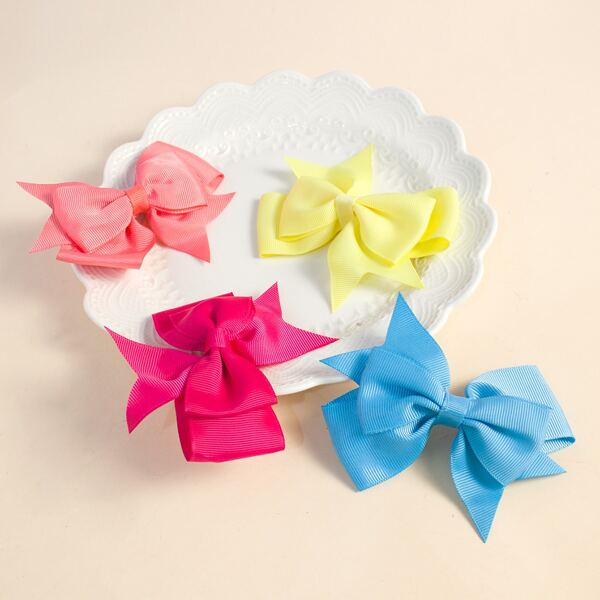 

4pcs Toddler Girls Bow Decor Hair Clip, Multicolor