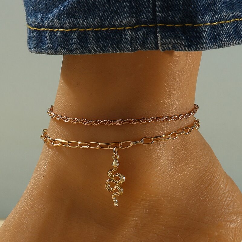 

2pcs Snake Decor Chain Anklet, Gold