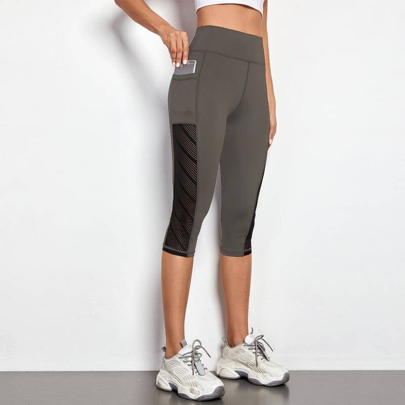 

Mesh Insert Sports Leggings With Phone Pocket, Dark grey