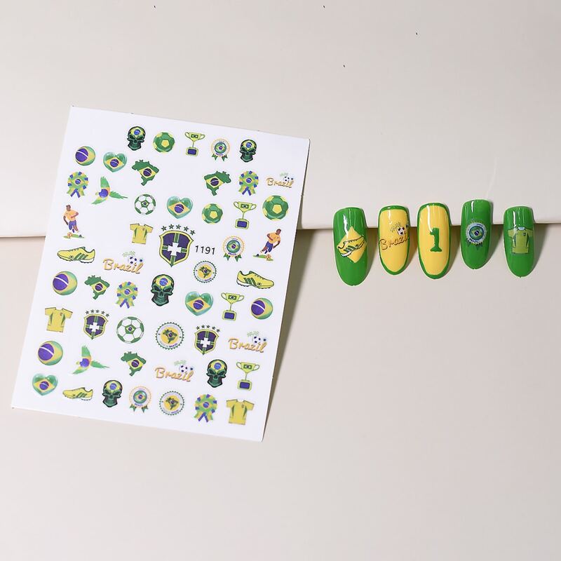 

1sheet Football & Flag Pattern Nail Art Sticker, Multicolor