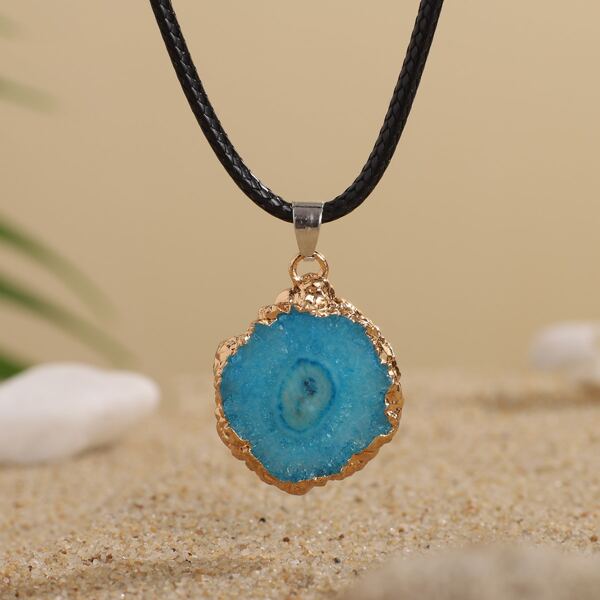 

Stone Charm Necklace, Baby blue