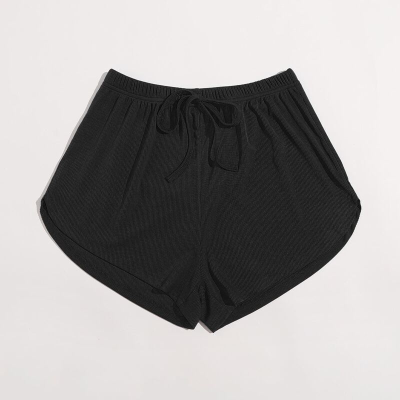 

Solid Ribbed Knot Dolphin Shorts, Black