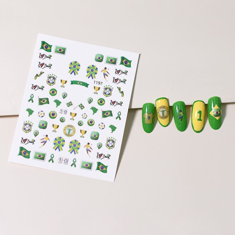 

1sheet Brazilian Flag Elements Pattern Nail Art Sticker, Multicolor