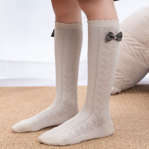 

Girls Bow Decor Over The Calf Socks, Beige