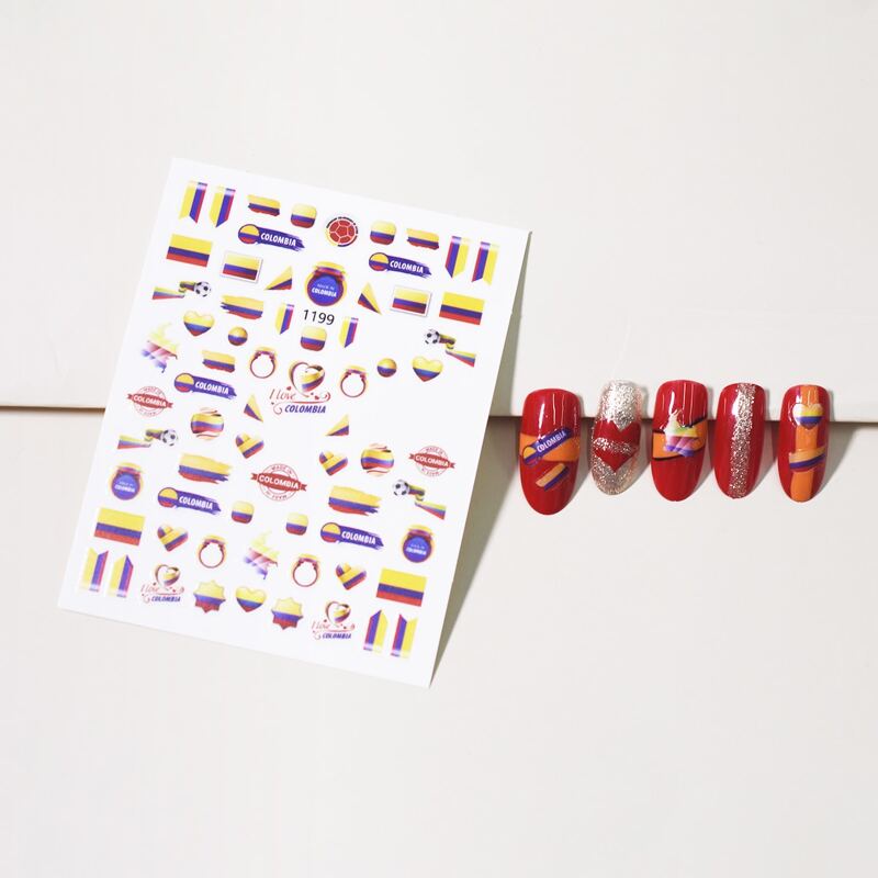 

1sheet Colombian Flag Elements & Football Nail Art Sticker, Multicolor