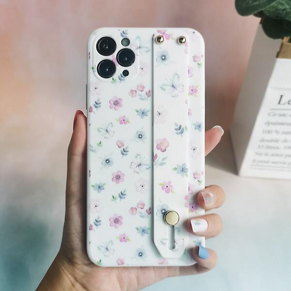

Flower Painted Phone Case With Wristband Holder, Multicolor