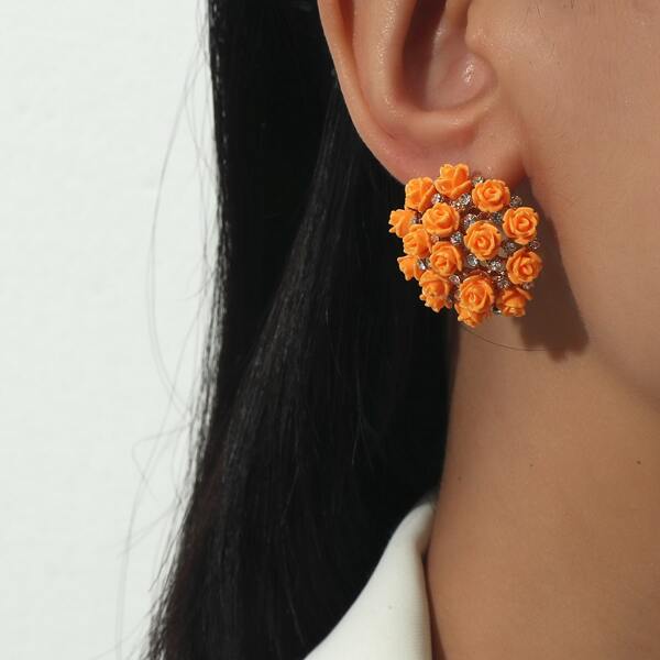 

Rhinestone Flower Decor Earrings, Orange