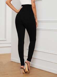 SHEIN Essnce 寬腰帶緊身牛仔褲 - 黑色 - 查看 2