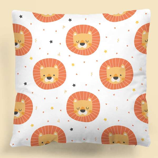 

Kids Cartoon Lion Print Cushion Cover Without Filler, Multicolor