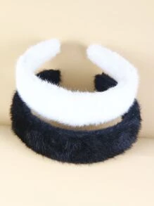 2pcs Solid Fuzzy Headband - Multicolor - View 1