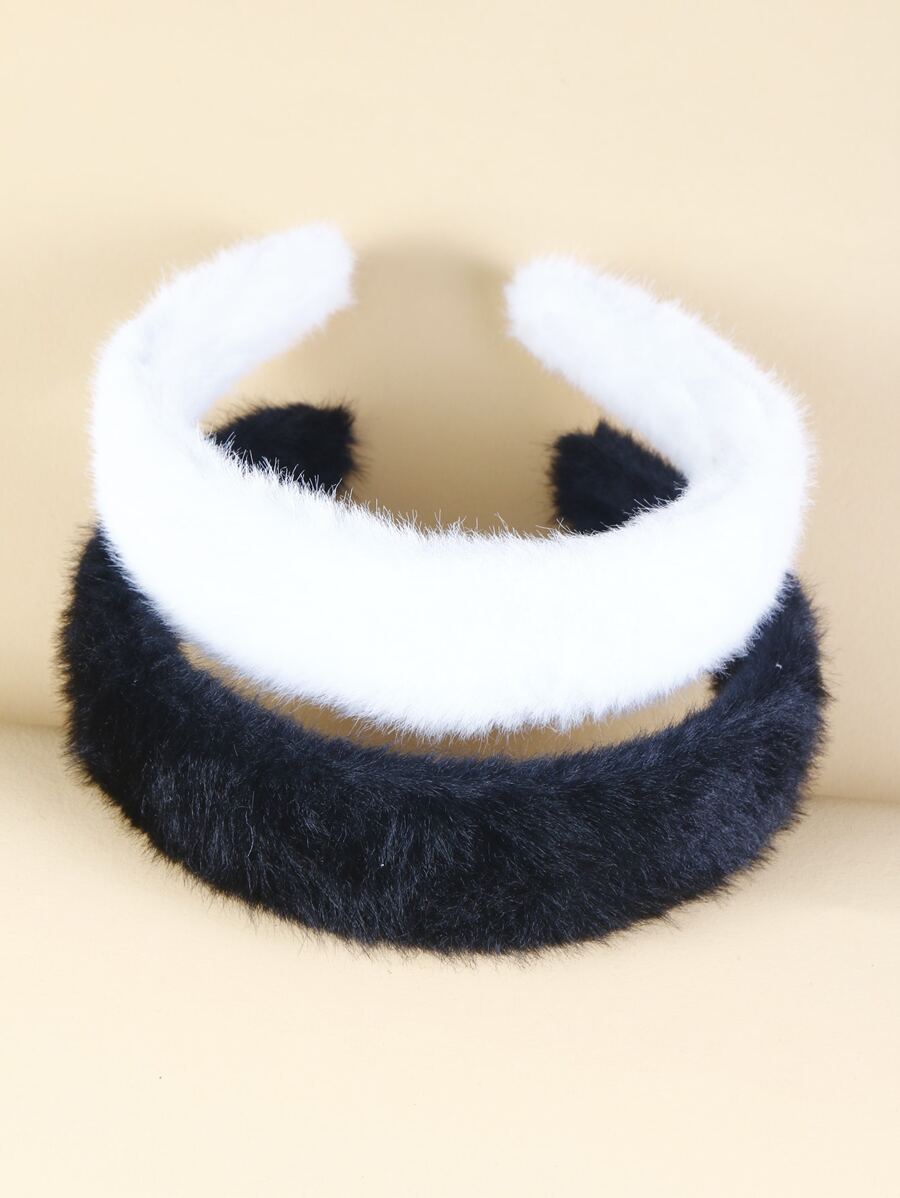 2pcs Solid Fuzzy Headband - Multicolor - View 1