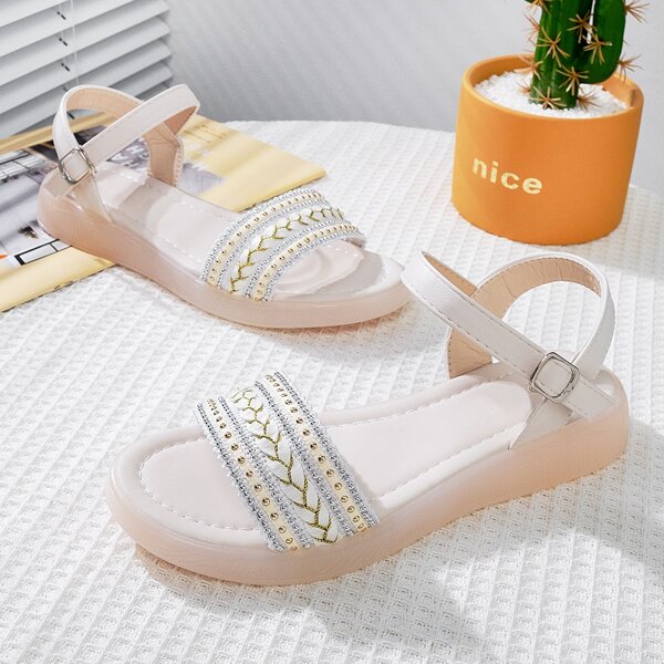 

Braided Design Strappy Sandals, Beige