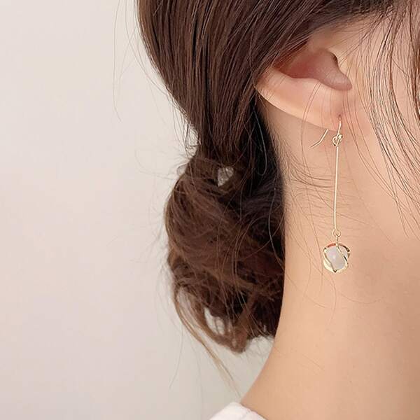 

Round Stone Drop Earrings, Gold