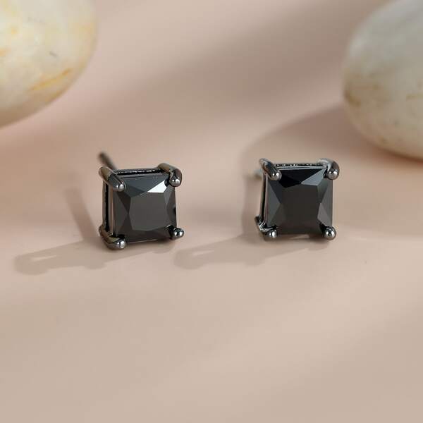 

18K Gold Plated Zircon Stud Earrings, Black