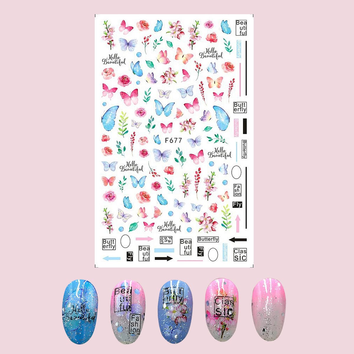

1sheet Butterfly Pattern Nail Art Sticker, Multicolor