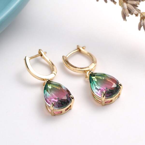 

Water-drop Zircon Decor Drop Earrings, Multicolor