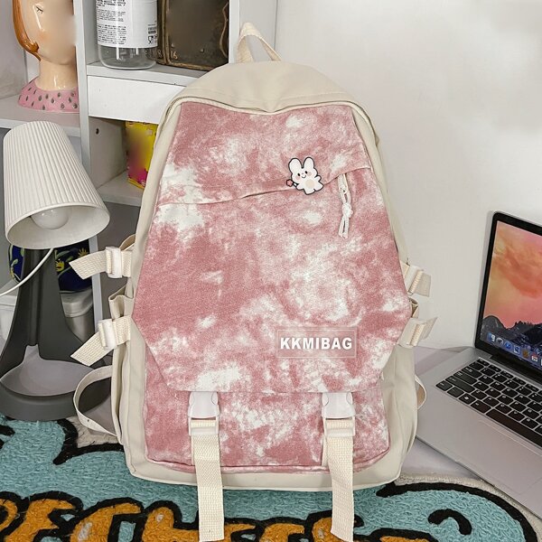 

Girls Tie Dye Pattern Flap Backpack, Pink