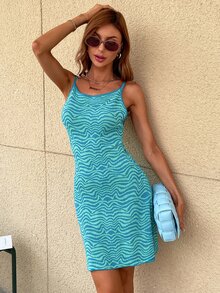 GENKIRA Đầm Đồ họa Giải trí - Màu xanh lam - Xem 3