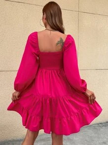 Đầm Dải chun màu trơn Thanh lịch - Màu Hồng Tươi - Xem 2