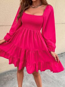 Đầm Dải chun màu trơn Thanh lịch - Màu Hồng Tươi - Xem 4