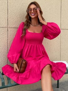 Đầm Dải chun màu trơn Thanh lịch - Màu Hồng Tươi - Xem 6