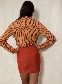 SHEIN Unity Lace Up Front Bodycon Skirt - Burnt Orange - View 6