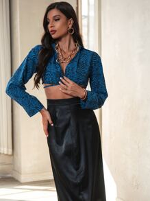 GENKIRA Blusa con estampado con cordón trasero - Multicolor - Ver 3