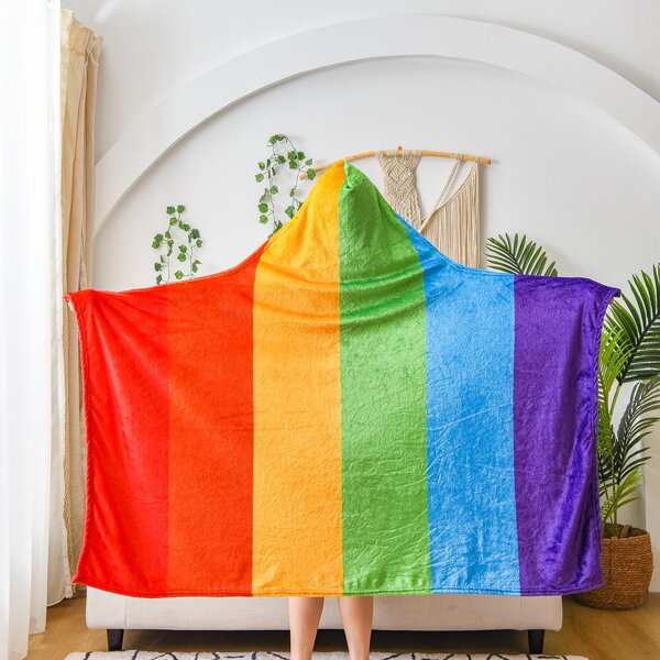 

Rainbow Stripe Hooded Blanket, Multicolor