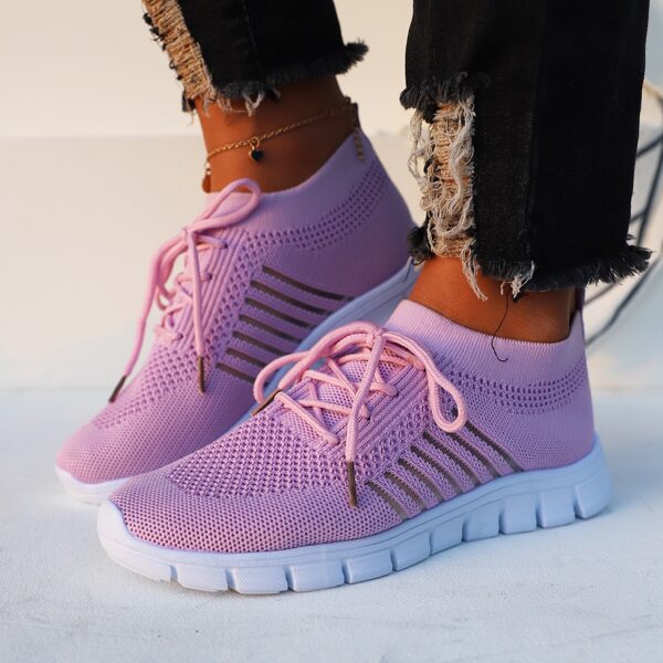 

Lace Up Decor Knit Running Shoes, Purple
