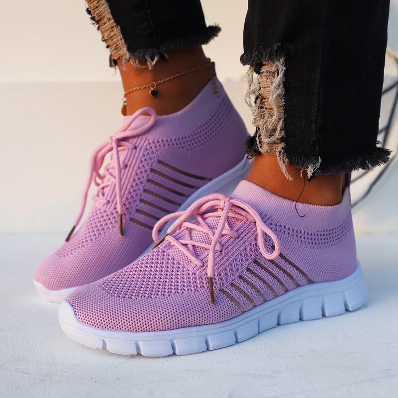 

Lace Up Decor Knit Running Shoes, Purple