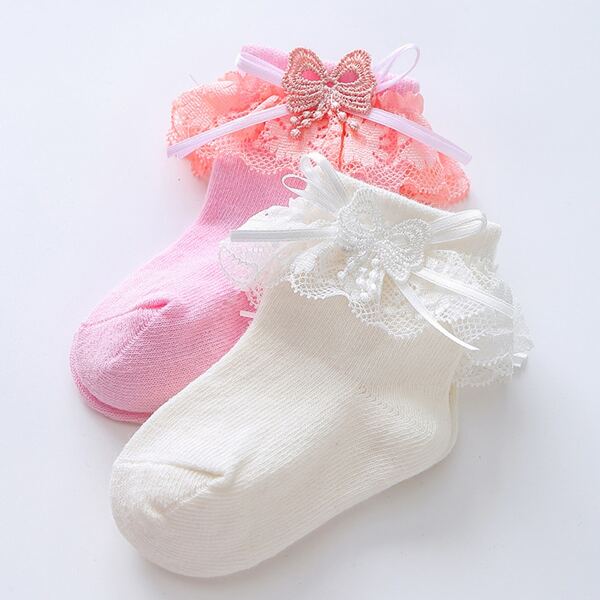 

2pairs Baby Bow Knot Decor Socks, Multicolor