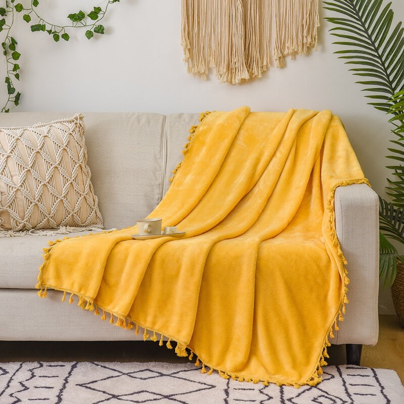 

Plain Tassel Decor Blanket, Yellow