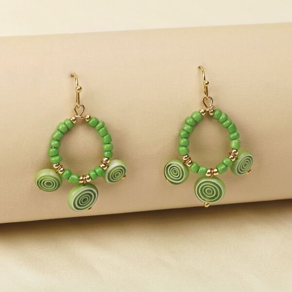 

Beaded Drop Earrings, Green