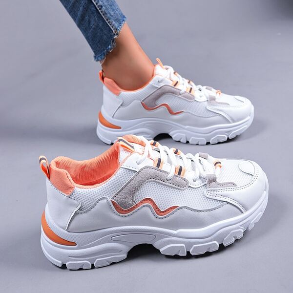 

Breathable Lace-up Front Chunky Sneakers, White