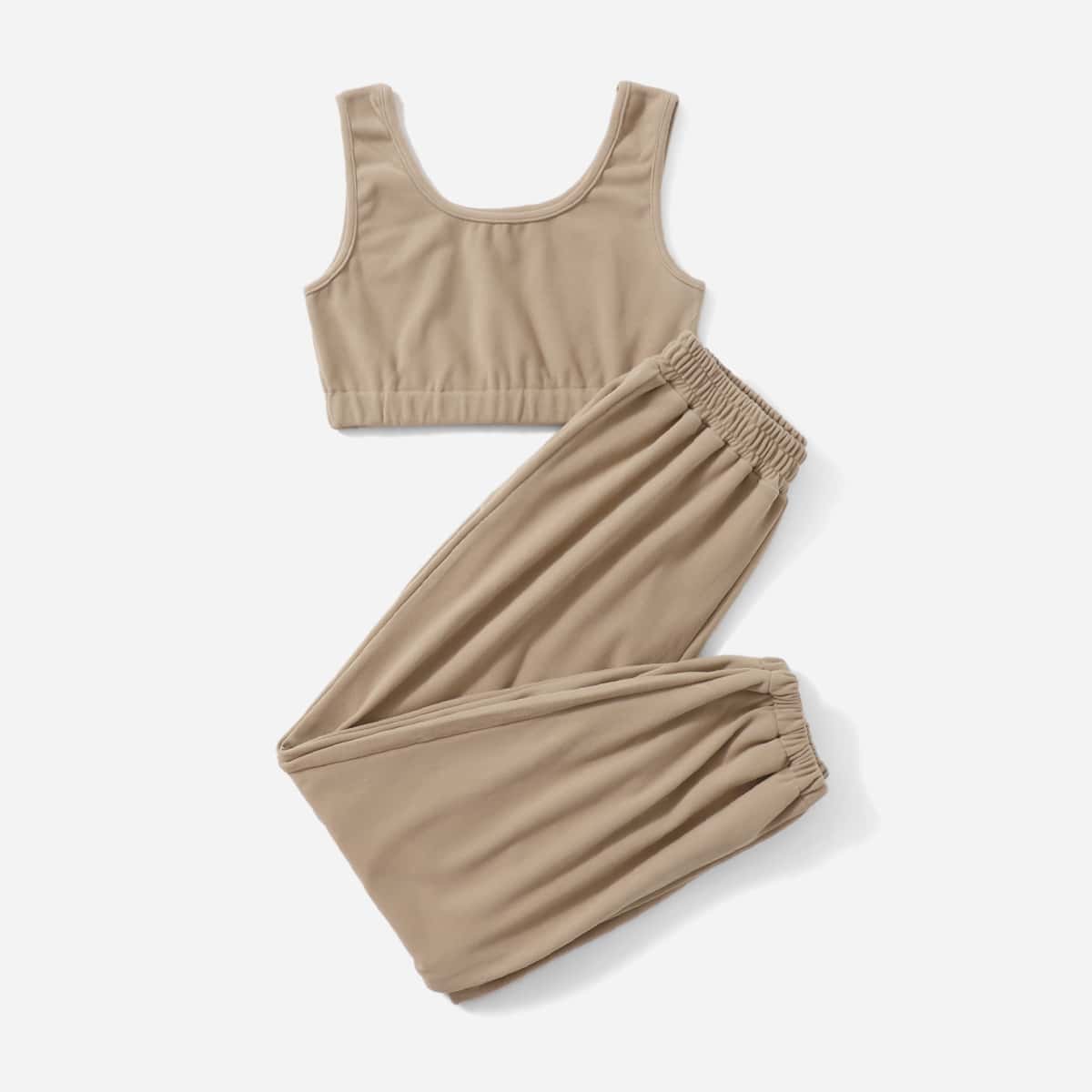 

Solid Crop Tank Top & Pants, Khaki