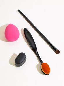 1支粉底刷、1支轮廓刷和1个化妆海绵，化妆刷套装，化妆刷套装，化妆刷组合，全套化妆工具，化妆刷套装，全套化妆工具，化妆刷套装，化妆刷礼盒套装 - 彩色 - 查看 2