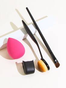 1支粉底刷、1支轮廓刷和1个化妆海绵，化妆刷套装，化妆刷套装，化妆刷组合，全套化妆工具，化妆刷套装，全套化妆工具，化妆刷套装，化妆刷礼盒套装 - 彩色 - 查看 3