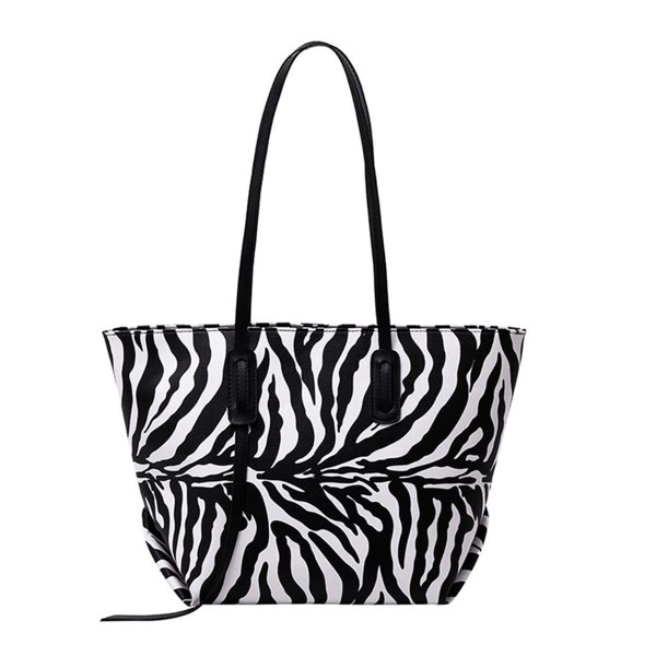 

Zebra Striped Pattern Shoulder Tote Bag, Black and white