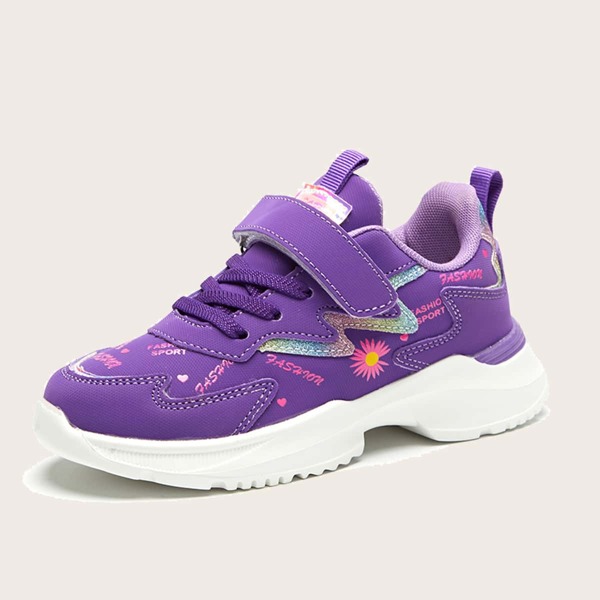 

Girls Letter Graphic Velcro Strap Sneakers, Purple