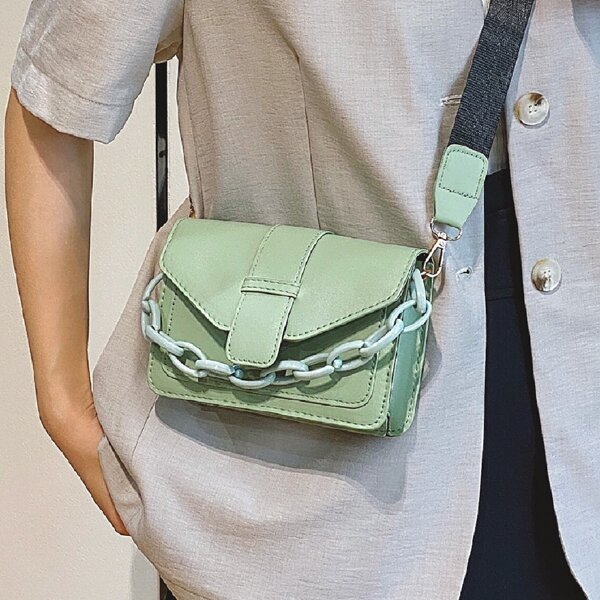

Minimalist Flap Satchel Bag, Green