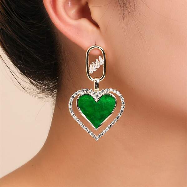 

14K Gold Plated Zircon Heart Drop Earrings