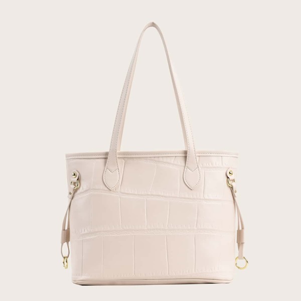 

Solid Stone Grain Shoulder Tote Bag, White