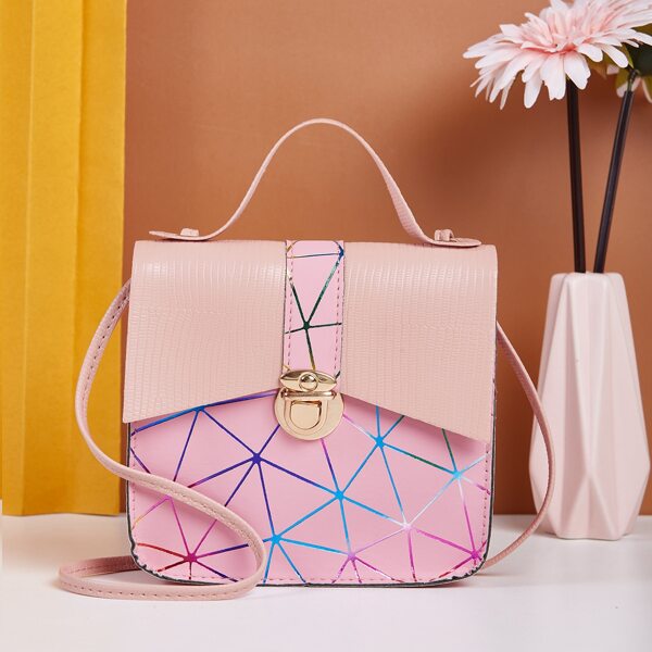 

Geometric Graphic Push Lock Satchel Bag, Pink