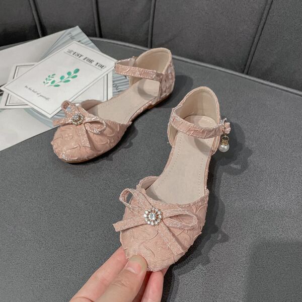 

Girls Bow & Rhinestone Decor Flats, Pink