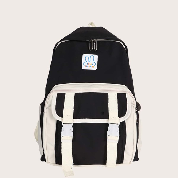 

Buckle Decor Functional Backpack, Black