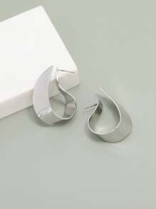 Simple Alloy Earrings - Silver - View 1