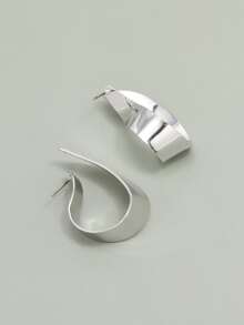 Simple Alloy Earrings - Silver - View 3
