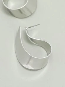 Simple Alloy Earrings - Silver - View 4