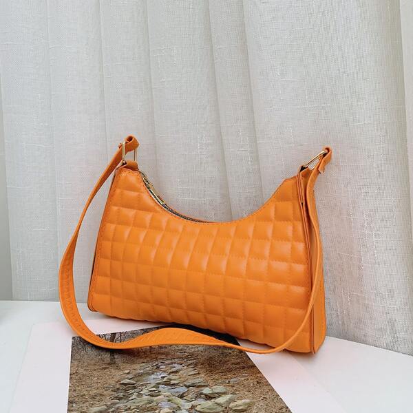 

Quilted Pattern Baguette Bag, Orange