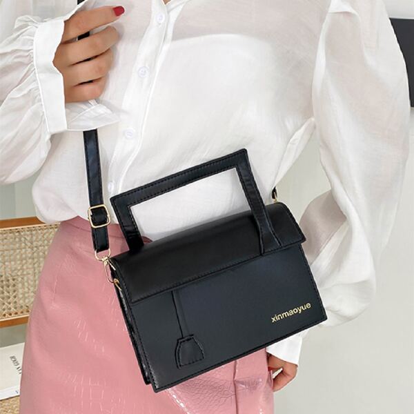 

Letter Graphic Flap Square Bag, Black